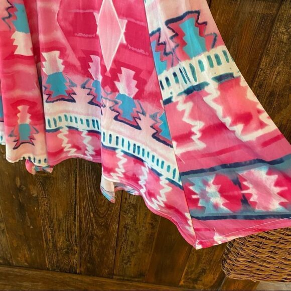 Shoreline Sz S/M Pink Aztec Lightweight Racerback Swim Cover Up Casual Dress - Picture 9 of 9